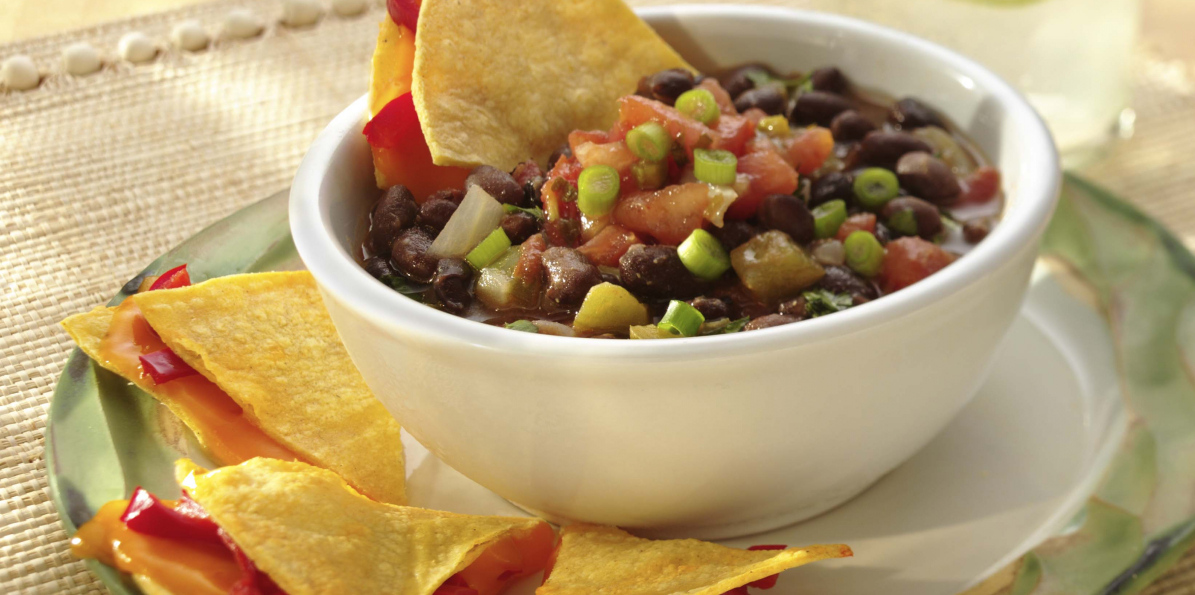 Cuban-Style Black Beans with Cheese Triangles